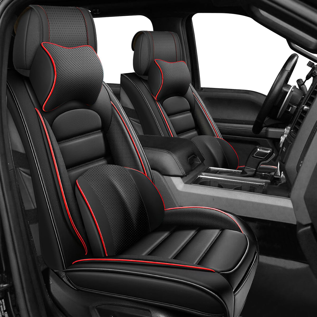 Waterproof Nappa Leather Car Seat Covers 5 Seats Black Red Y532