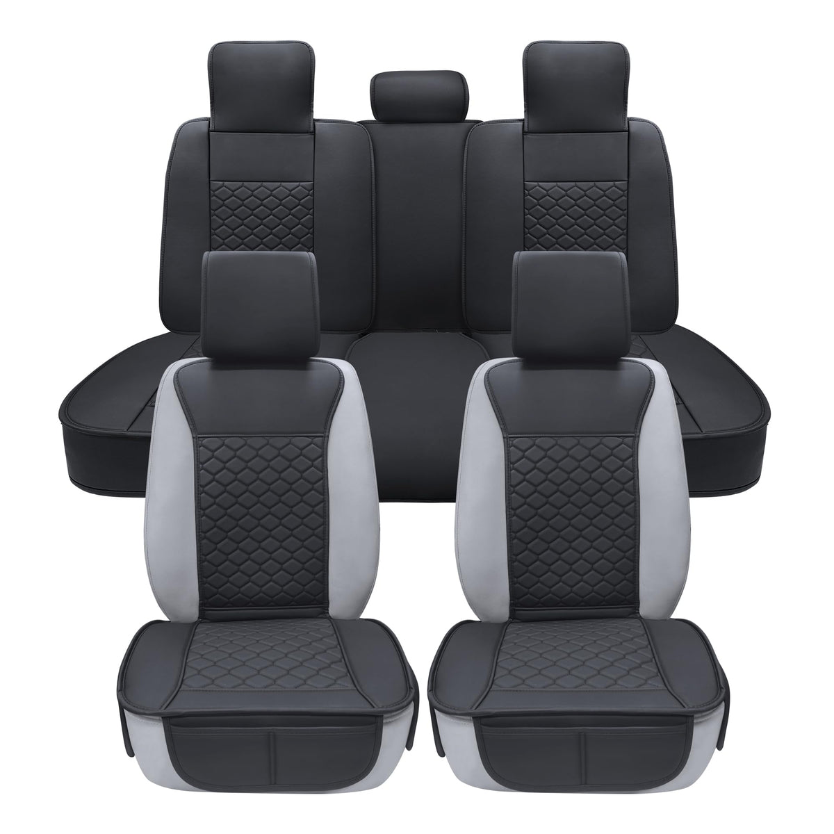 Leather Waterproof Car Seat Cover Full Set Black M9499