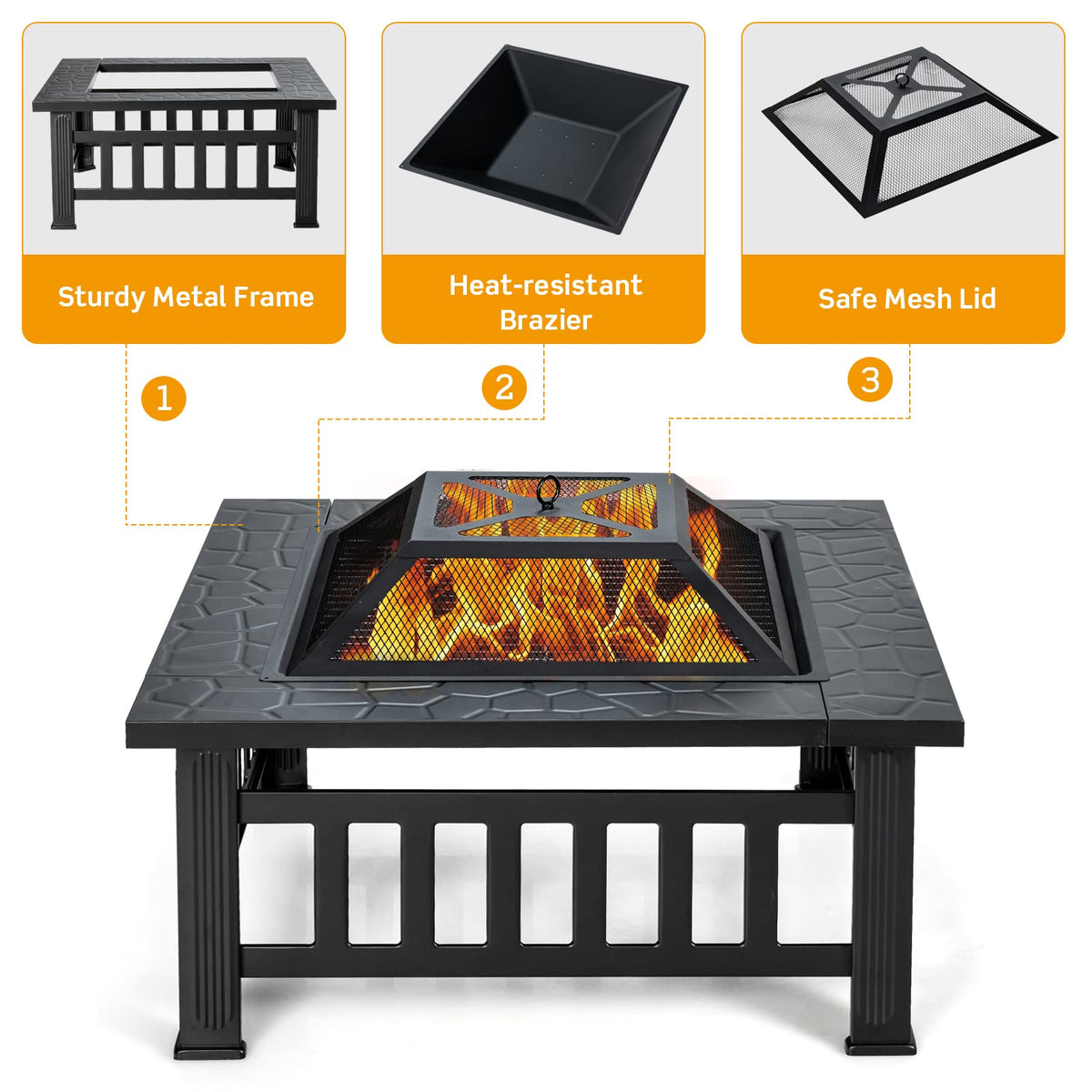 32 Inch Square Steel Wood Burning Fire Pit L71430