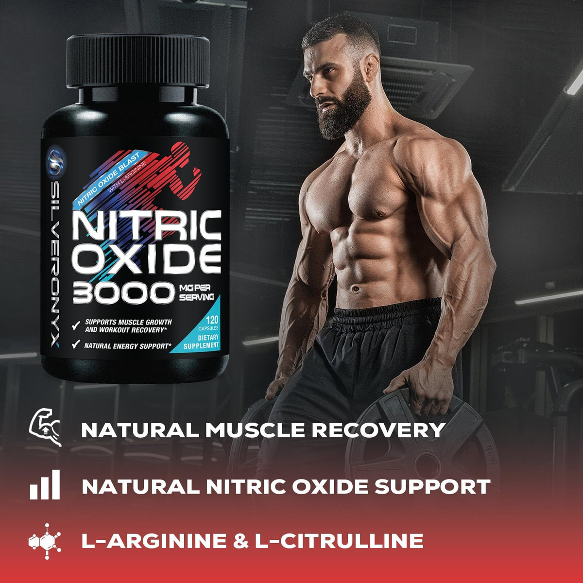 Nitric Oxide Supplement 3000mg Blend L-Arginine & L-Citrulline 120 Capsules V1953