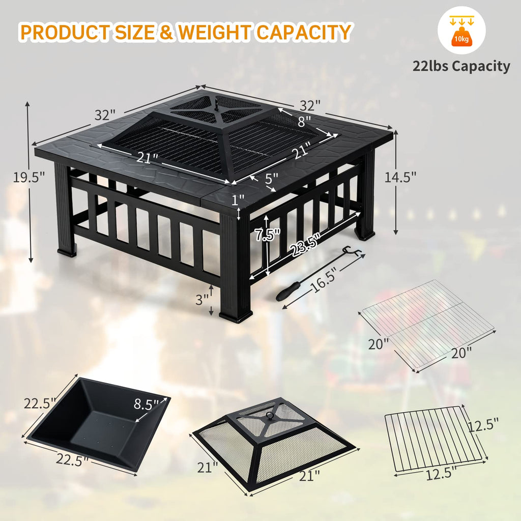 32 Inch Square Steel Wood Burning Fire Pit L71430