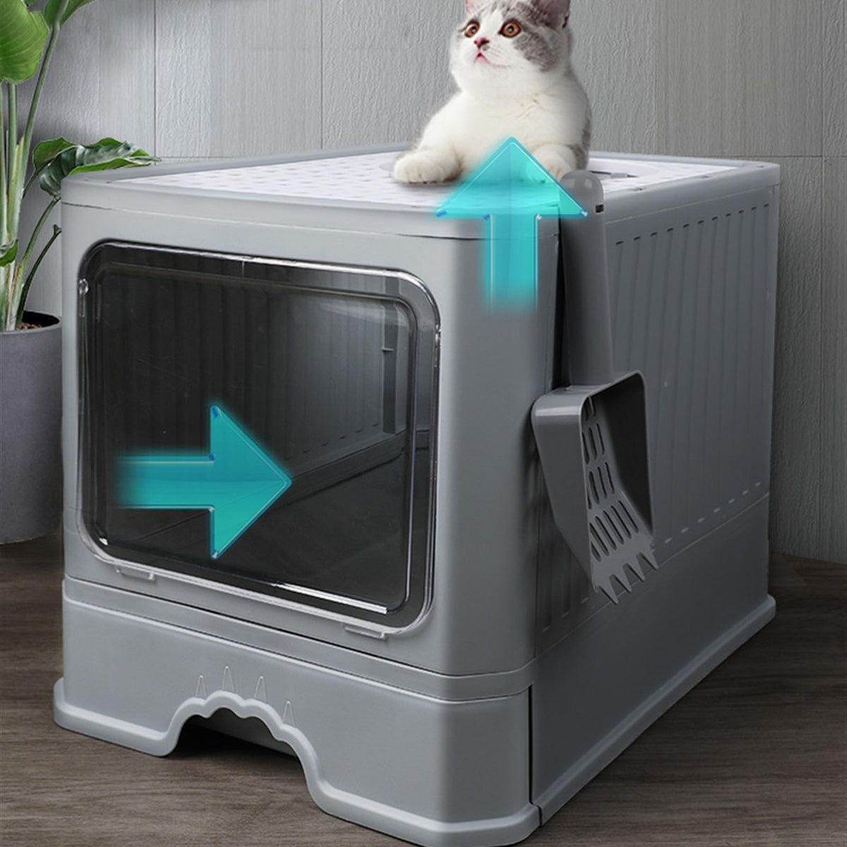 Foldable Enclosed Cat Litter Box with Lid L661229