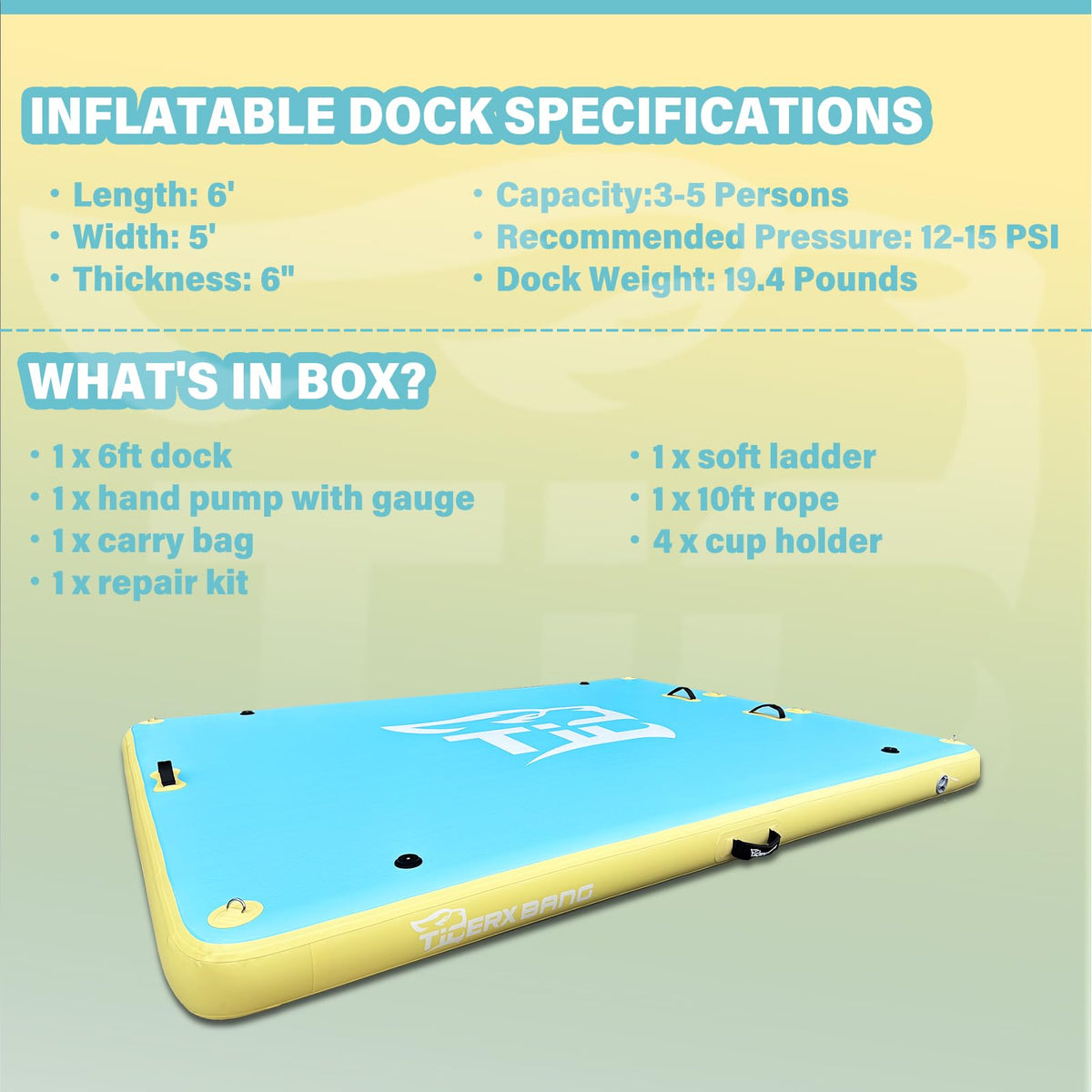 Inflatable Dock Floating Platform with Cup Holders 6x5ft K217