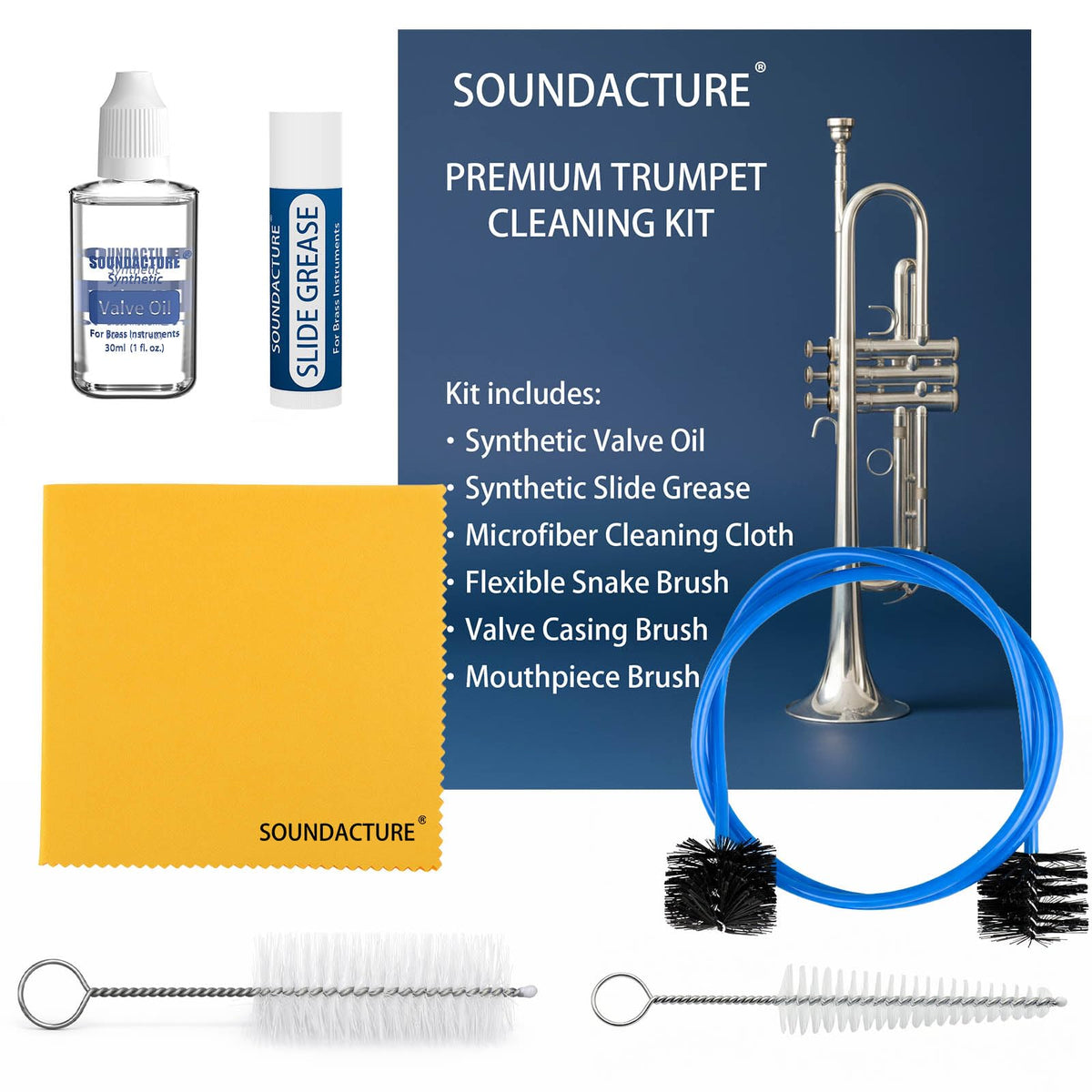 Trumpet Cleaning Kit with Valve Oil, Slide Grease, Brushes & Cloth L686414