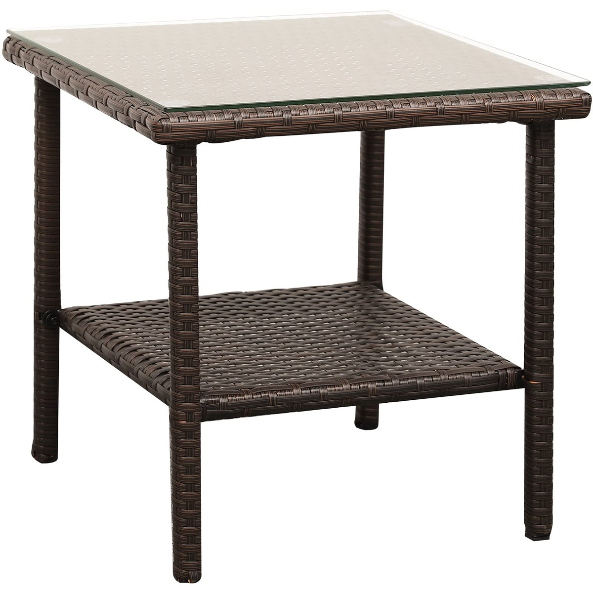 Outdoor PE Wicker Side Table with Glass Top E37860