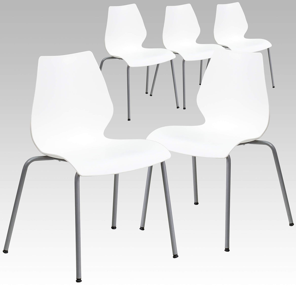 White Plastic Stacking Chairs Set of 5 W834