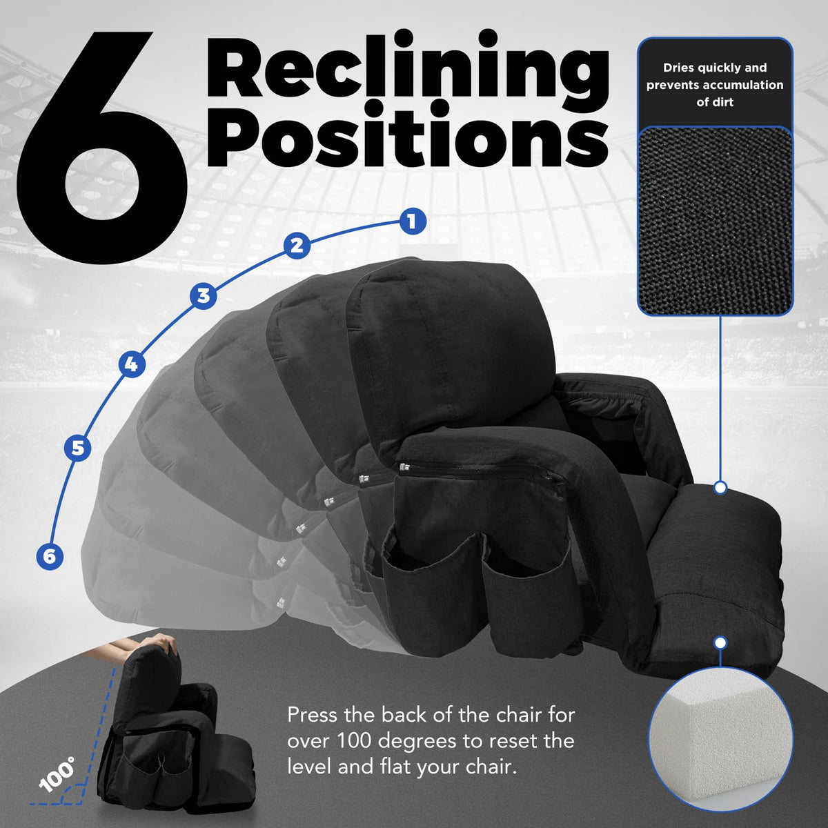 Black Wide Stadium Seats with Back Support O900
