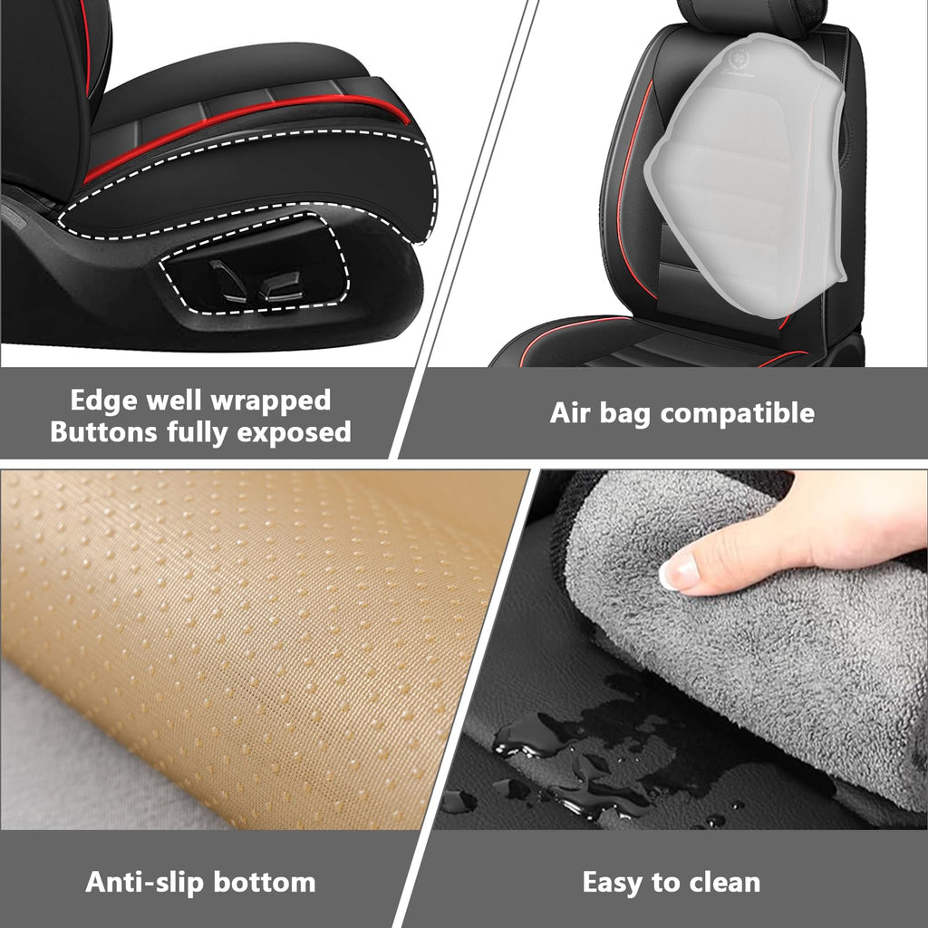 Waterproof Nappa Leather Car Seat Covers 5 Seats Black Red Y532
