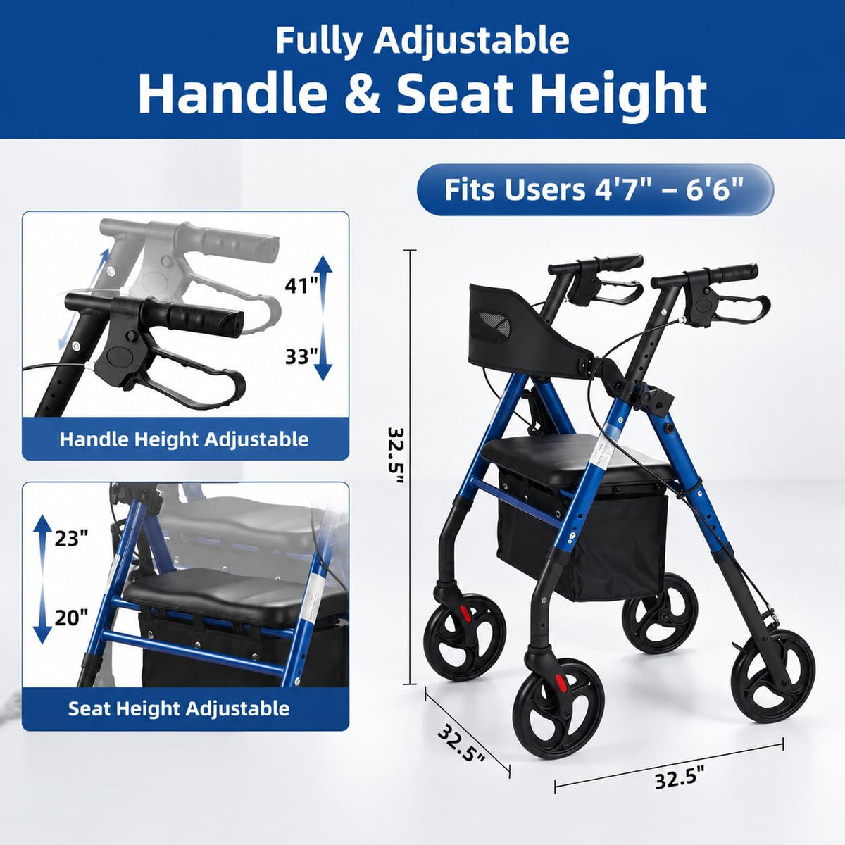 Rollator Walker with Seat 350 lb Capacity A618