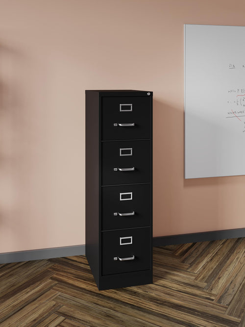 22" Deep 4 Drawer Letter Width Steel Vertical File Cabinet, Black P910689