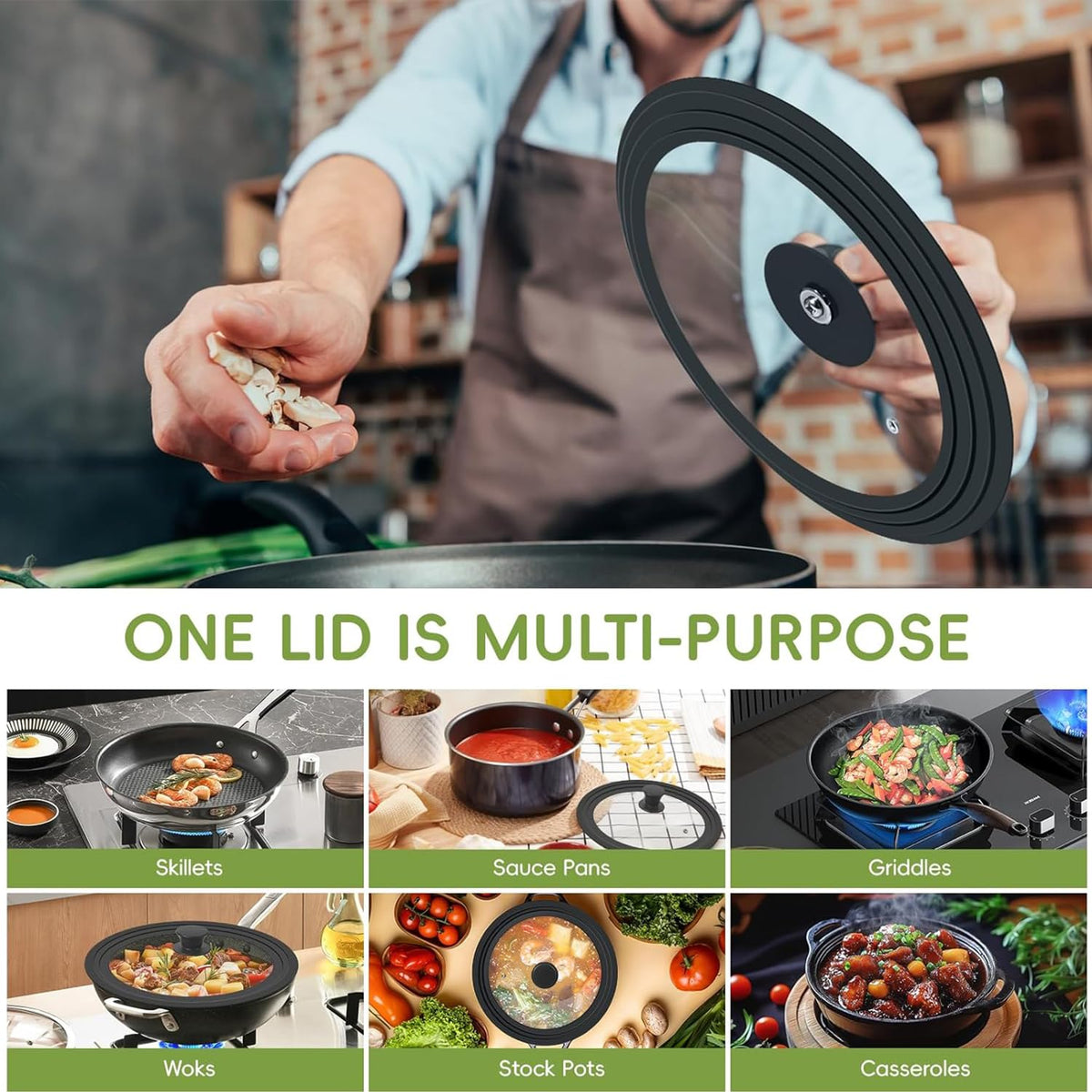 Silicone Glass Pan Lid for 10, 11, 12 Inch Pots & Skillets T821701