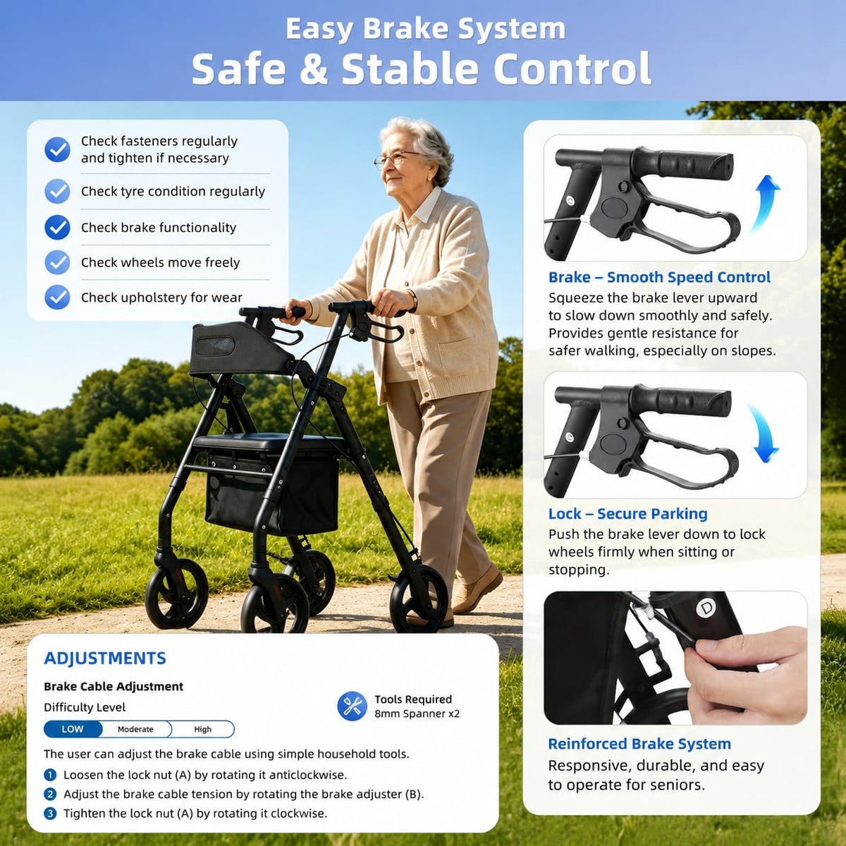 Rollator Walker with Seat 350 lb Capacity A618