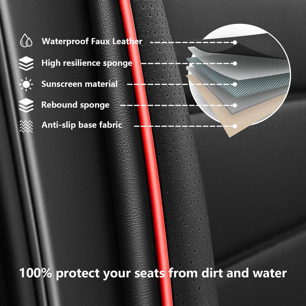 Waterproof Nappa Leather Car Seat Covers 5 Seats Black Red Y532