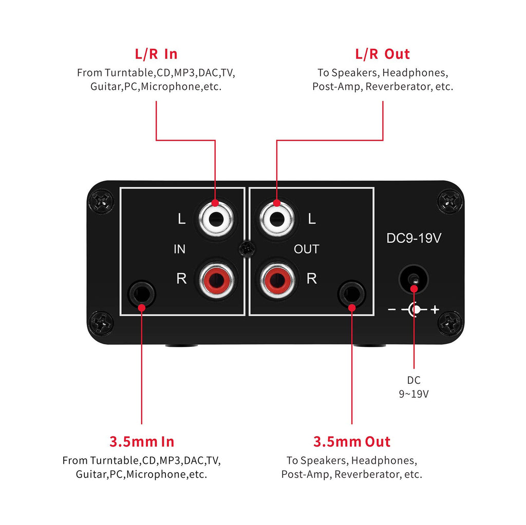 Stereo Audio Preamplifier, Headphone Amplifier, Phono Turntable Preamp with RCA 3.5mm Input Output G473