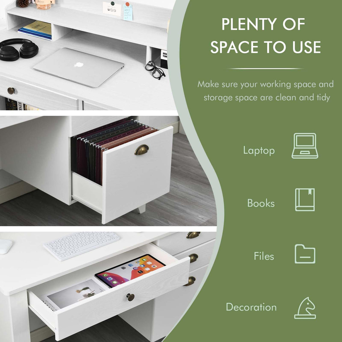 White Computer Desk with Drawers and Hutch B18459