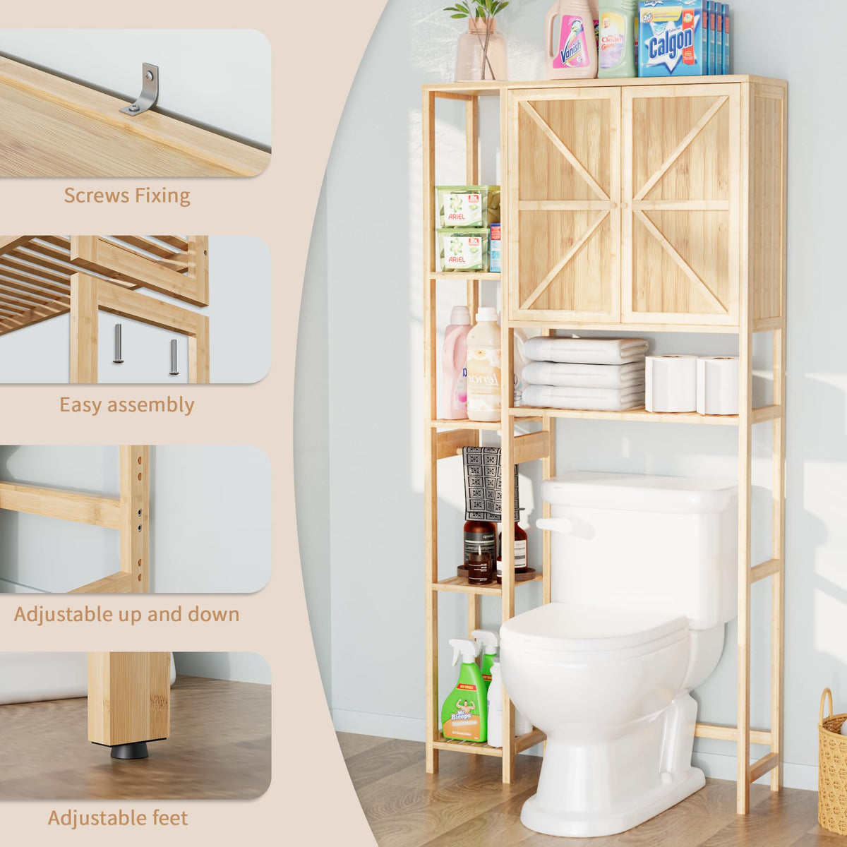 Bamboo Over-the-Toilet Storage Cabinet with Shelves L9842