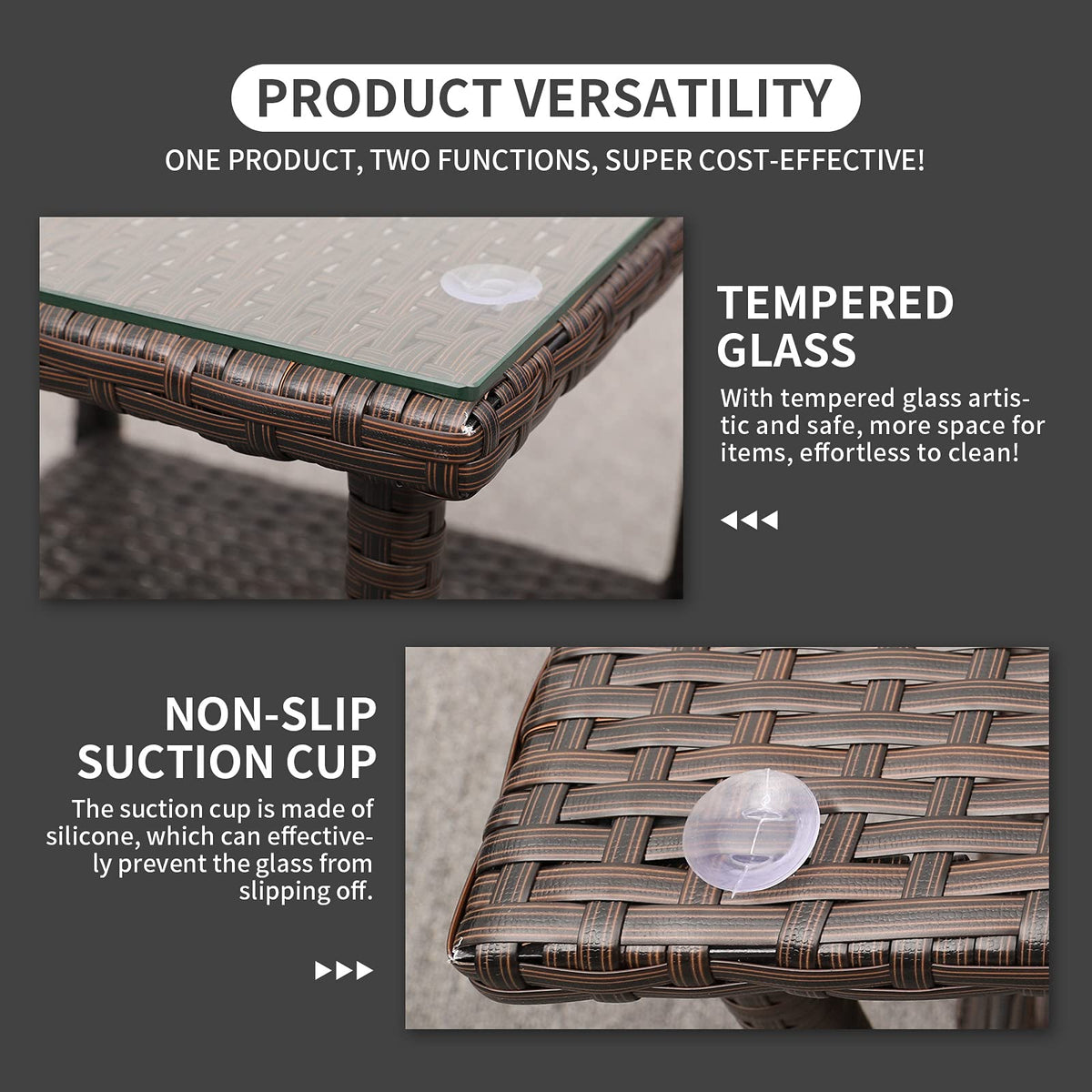 Outdoor PE Wicker Side Table with Glass Top E37860