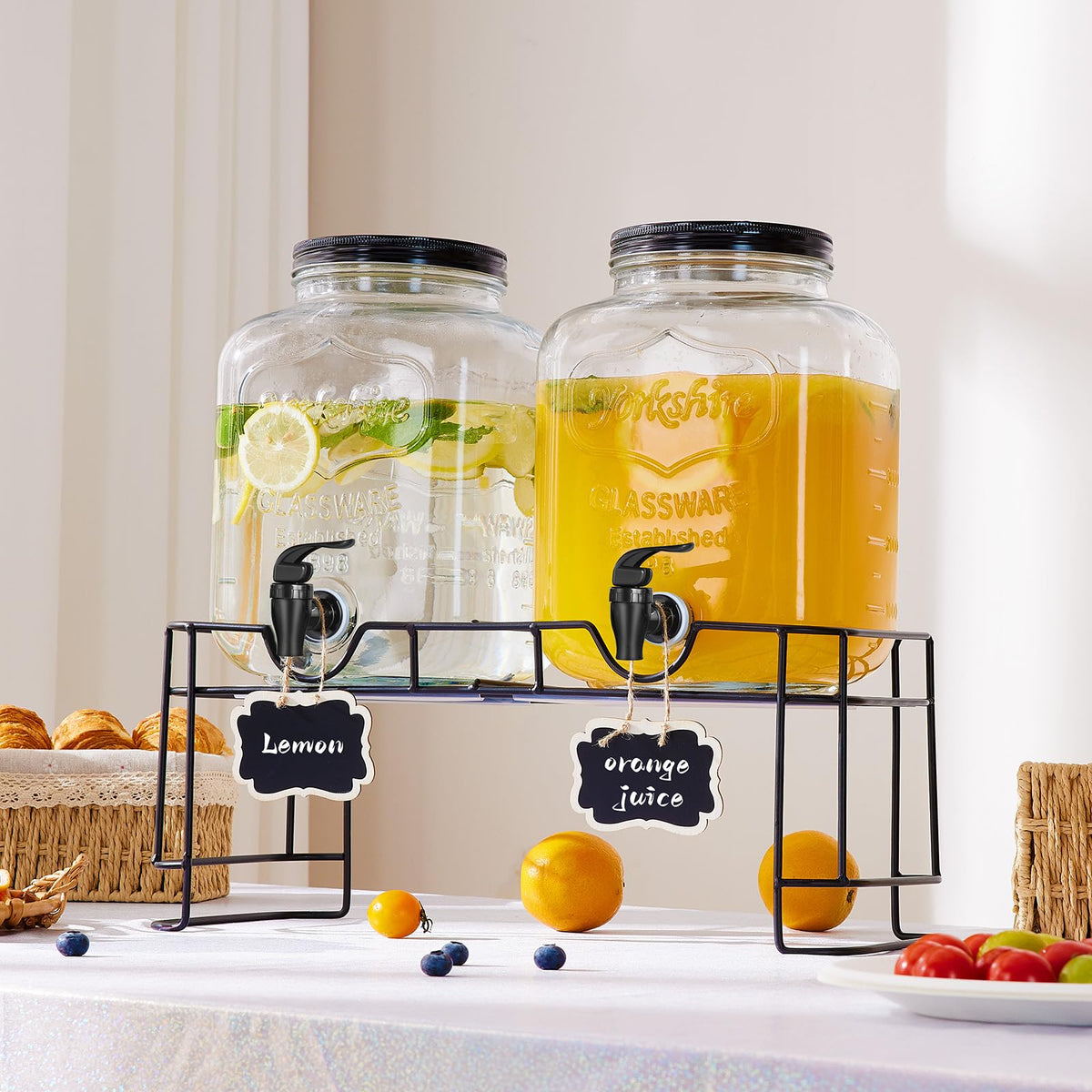 2pcs 1.5 Gallon Glass Drink Dispenser with Metal Stand G57631