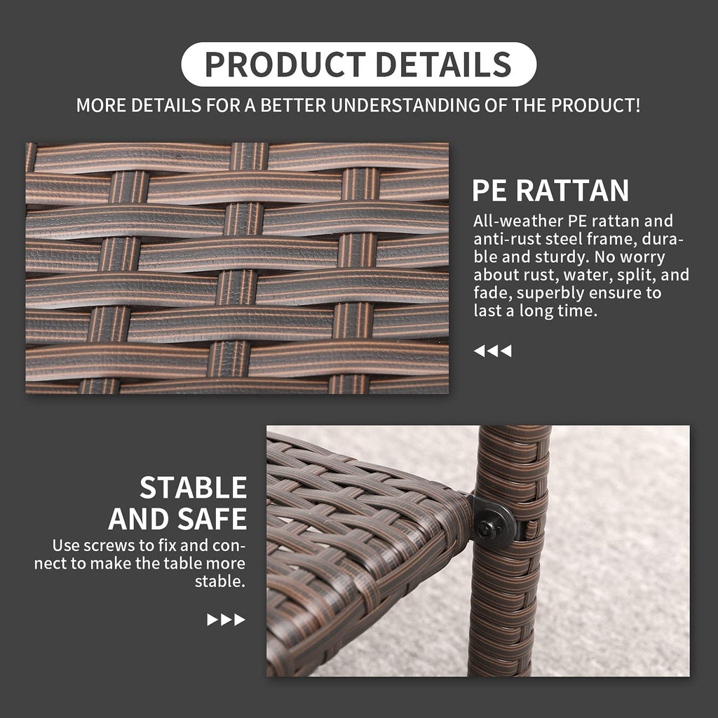 Outdoor PE Wicker Side Table with Glass Top E37860