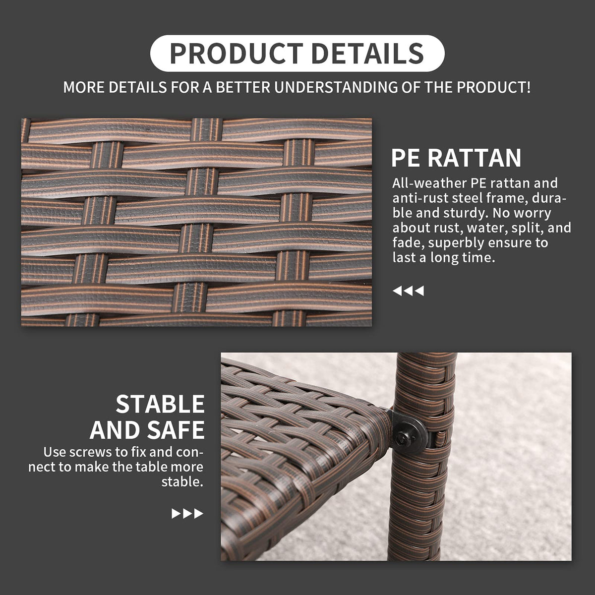 Outdoor PE Wicker Side Table with Glass Top E37860