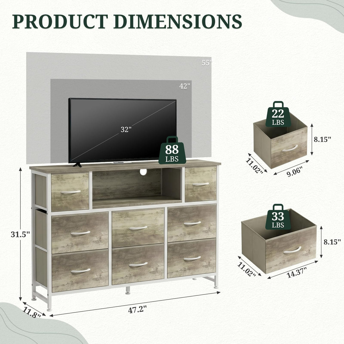 8 Drawer TV Stand with Charging Station K452
