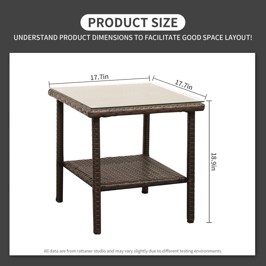 Outdoor PE Wicker Side Table with Glass Top E37860