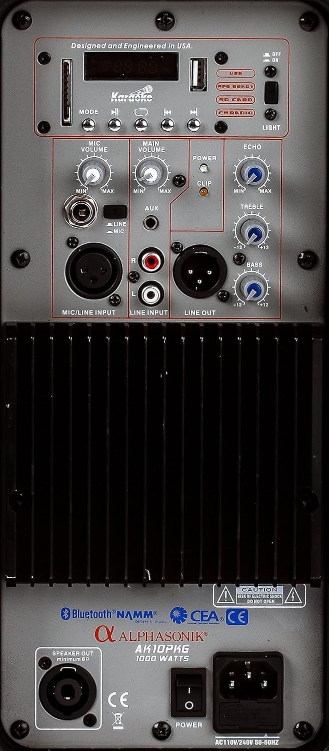 10" Powered 1000W DJ Speakers with Bluetooth USB SD Card AUX MP3 FM Radio PA System LED Lights Karaoke Mic O46340