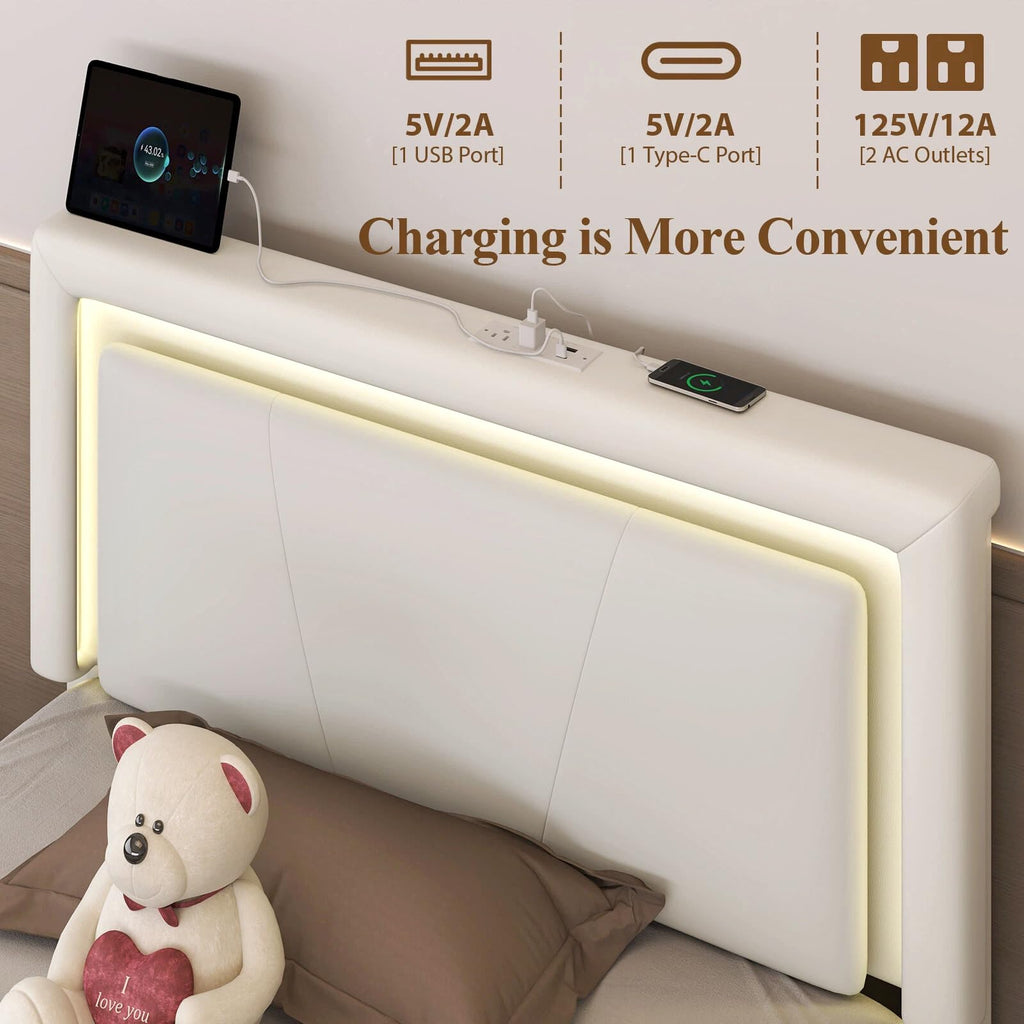White Upholstered Twin Size Bed Frame with 4 Storage Drawers Z857359