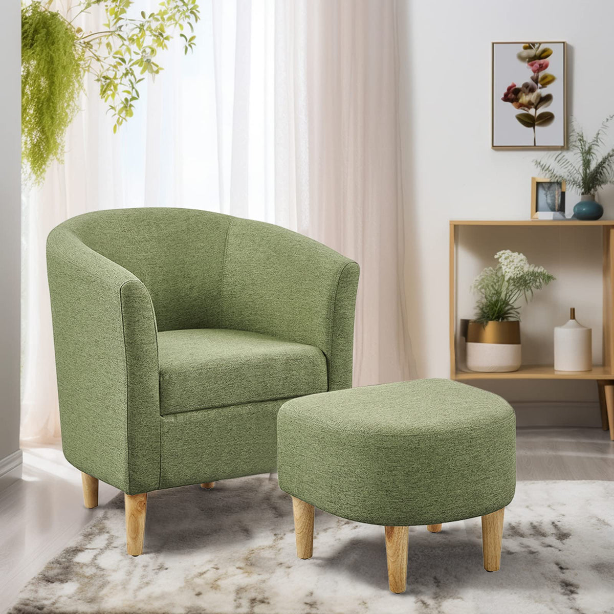 Green Accent Chair with Ottoman L8787