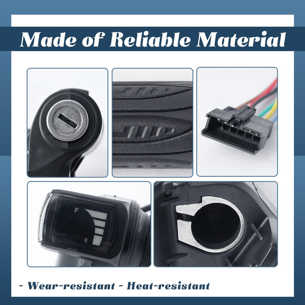36V E-Scooter Throttle Replacement with Display Light Switch Lock 2 Keys Twist Accelerator Handle Grip 6-Pin V904163