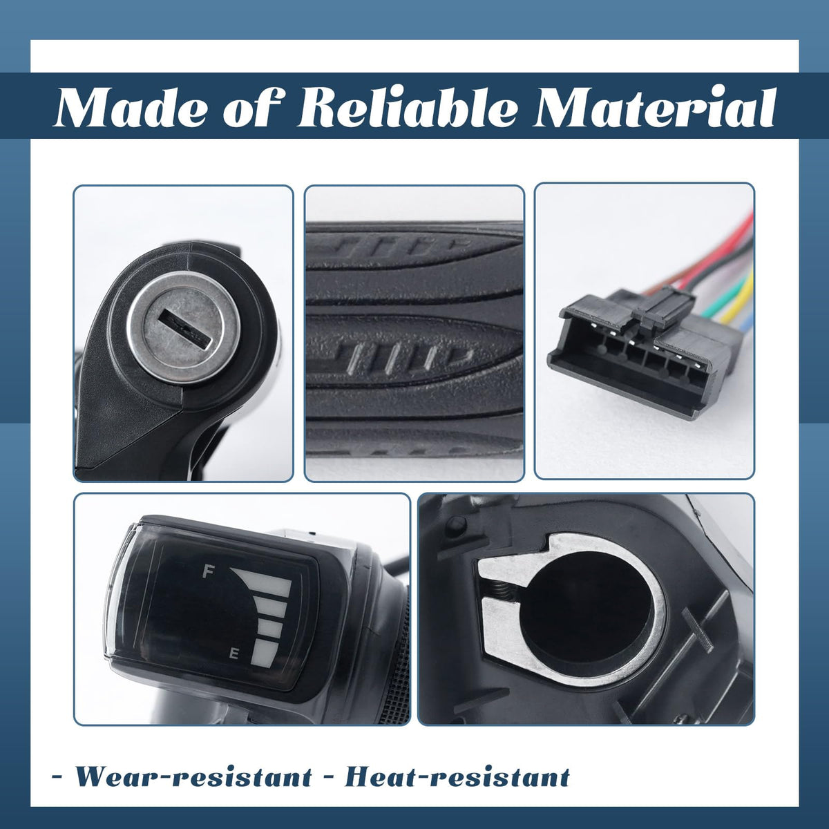 36V E-Scooter Throttle Replacement with Display Light Switch Lock 2 Keys Twist Accelerator Handle Grip 6-Pin V904163
