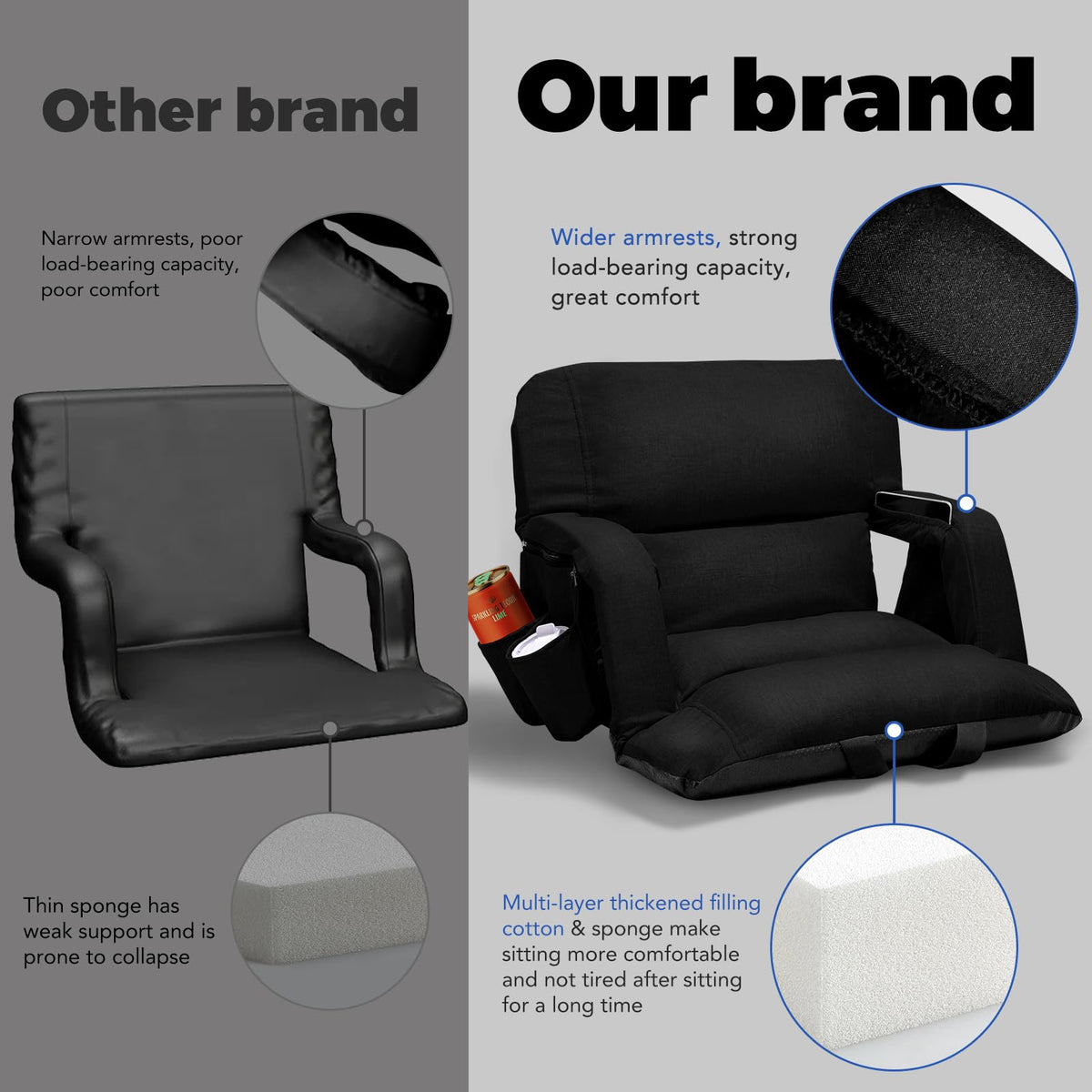 Black Wide Stadium Seats with Back Support O900