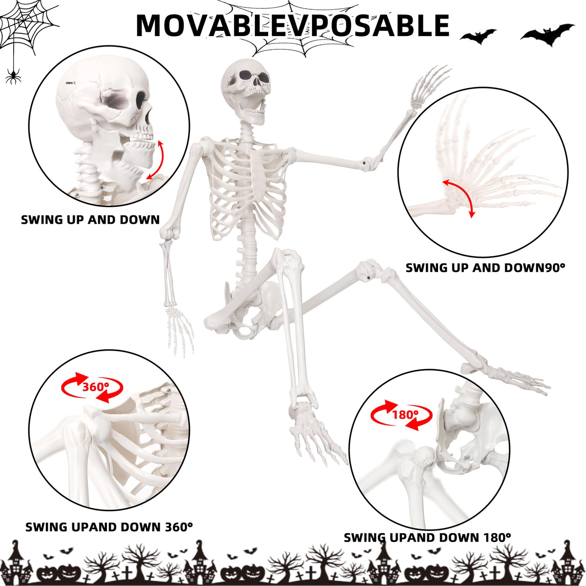 5.4Ft Life Size Skeleton with Movable Joints W956