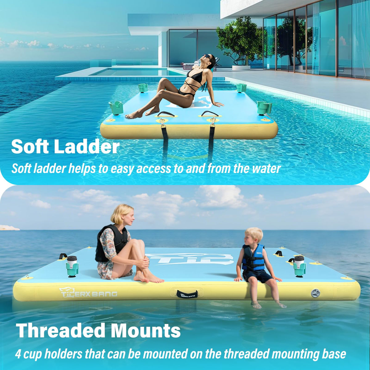 Inflatable Dock Floating Platform with Cup Holders 6x5ft K217