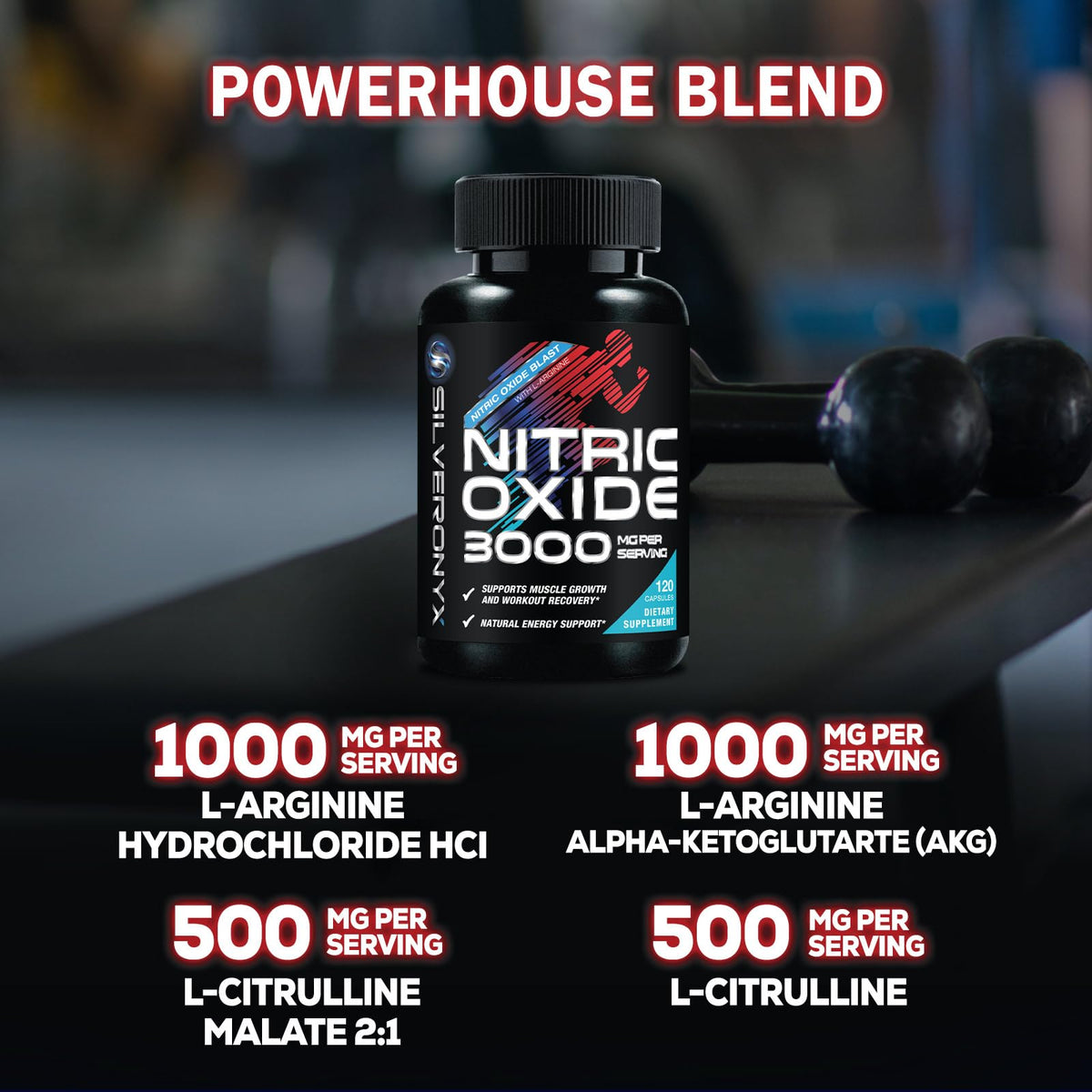 Nitric Oxide Supplement 3000mg Blend L-Arginine & L-Citrulline 120 Capsules V1953