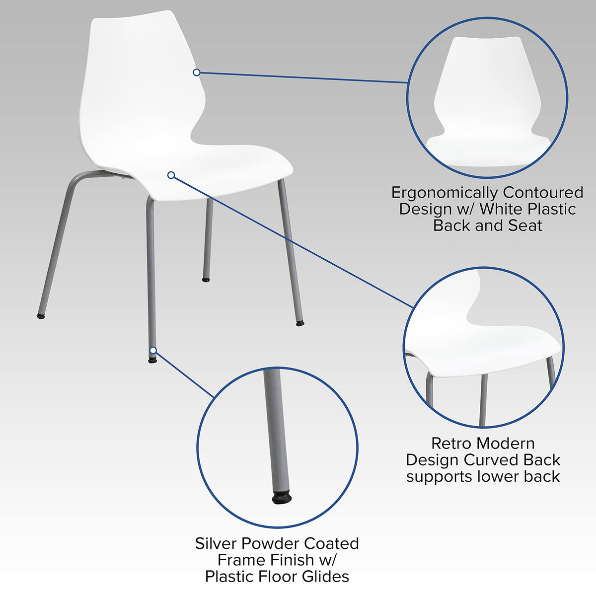 White Plastic Stacking Chairs Set of 5 W834