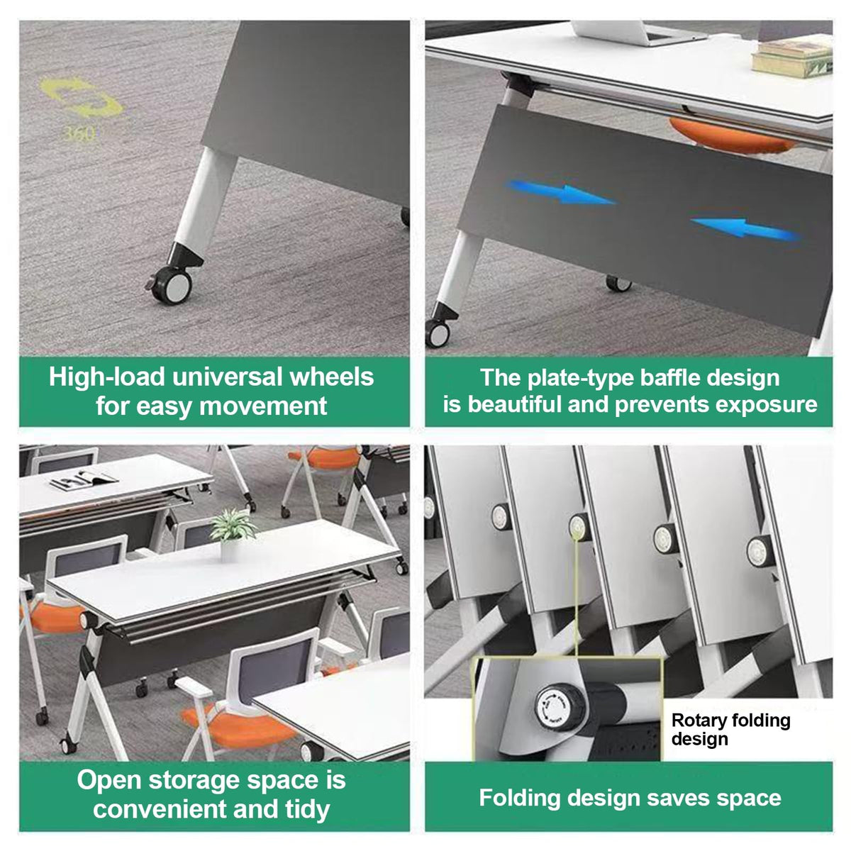 Folding Conference Table with Silent Wheels 120-180cm T974860
