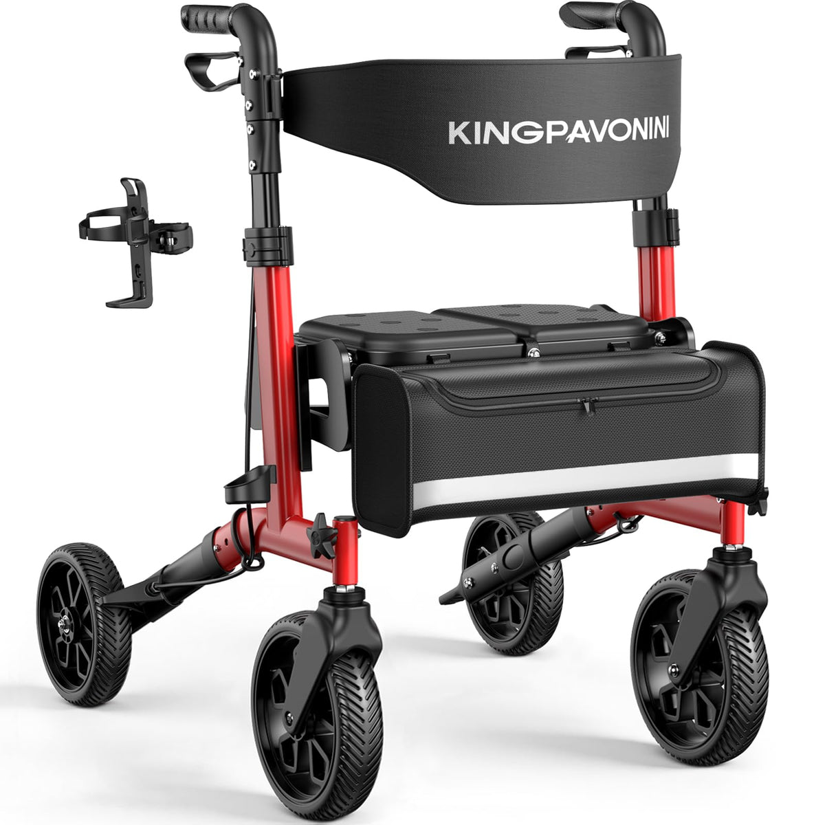 Foldable Rollator Walker with Seat, 380 lbs, Red R204