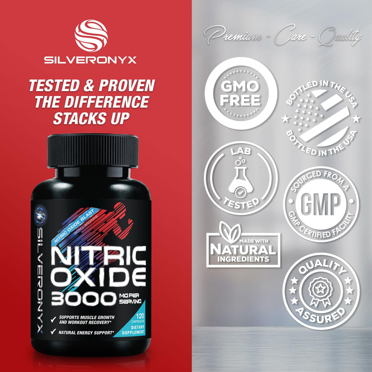 Nitric Oxide Supplement 3000mg Blend L-Arginine & L-Citrulline 120 Capsules V1953