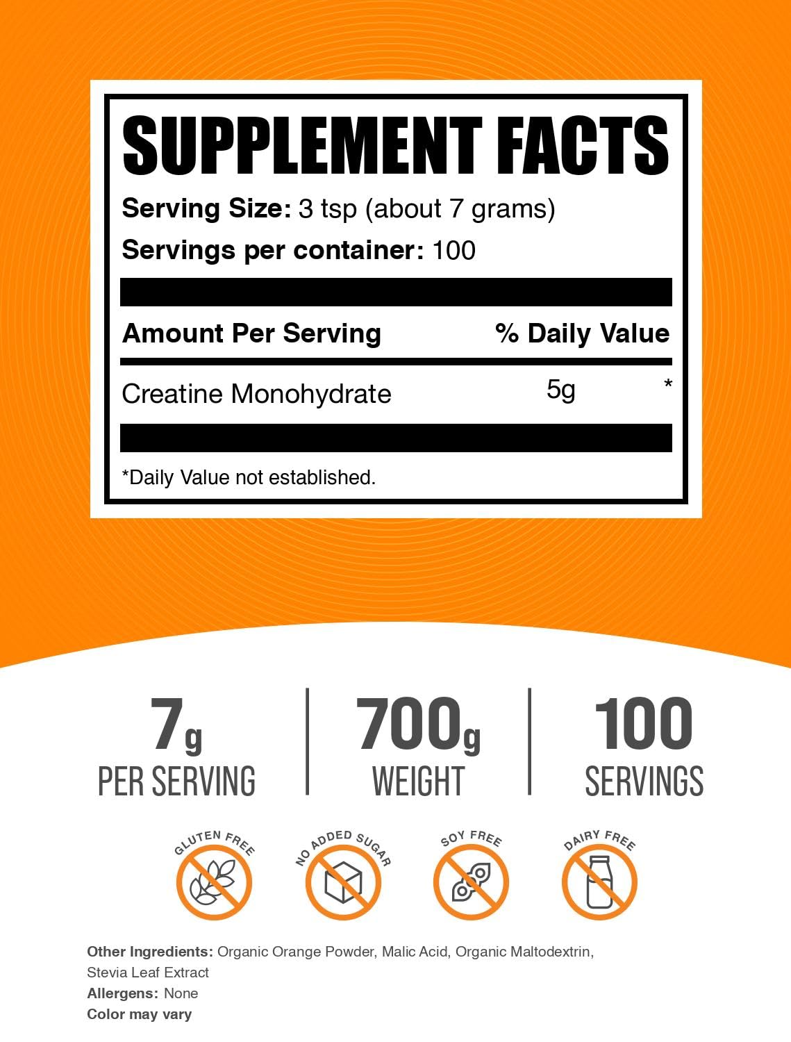 Micronized Creatine Monohydrate Powder, Orange Smash, 700g Y231