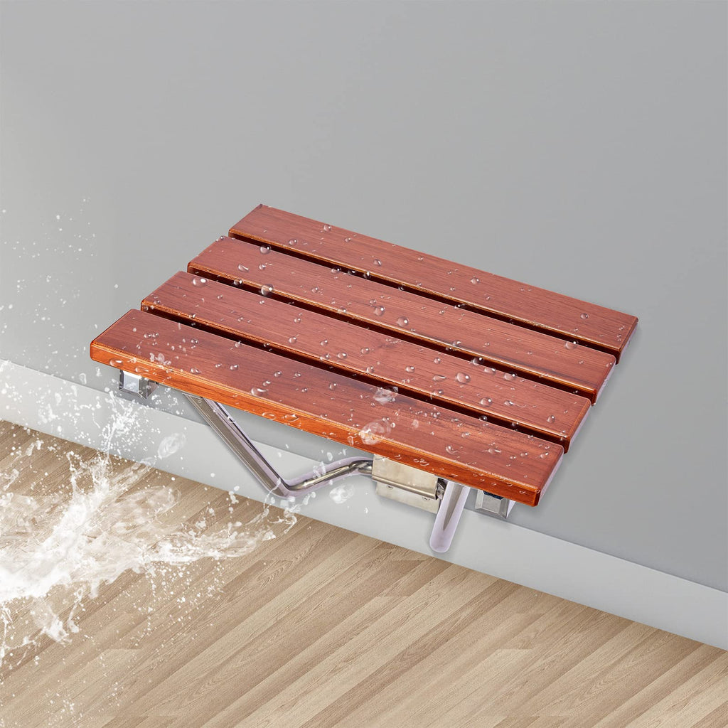Teak Wood Wall Mounted Folding Shower Seat and Bench 350lb Capacity R9445