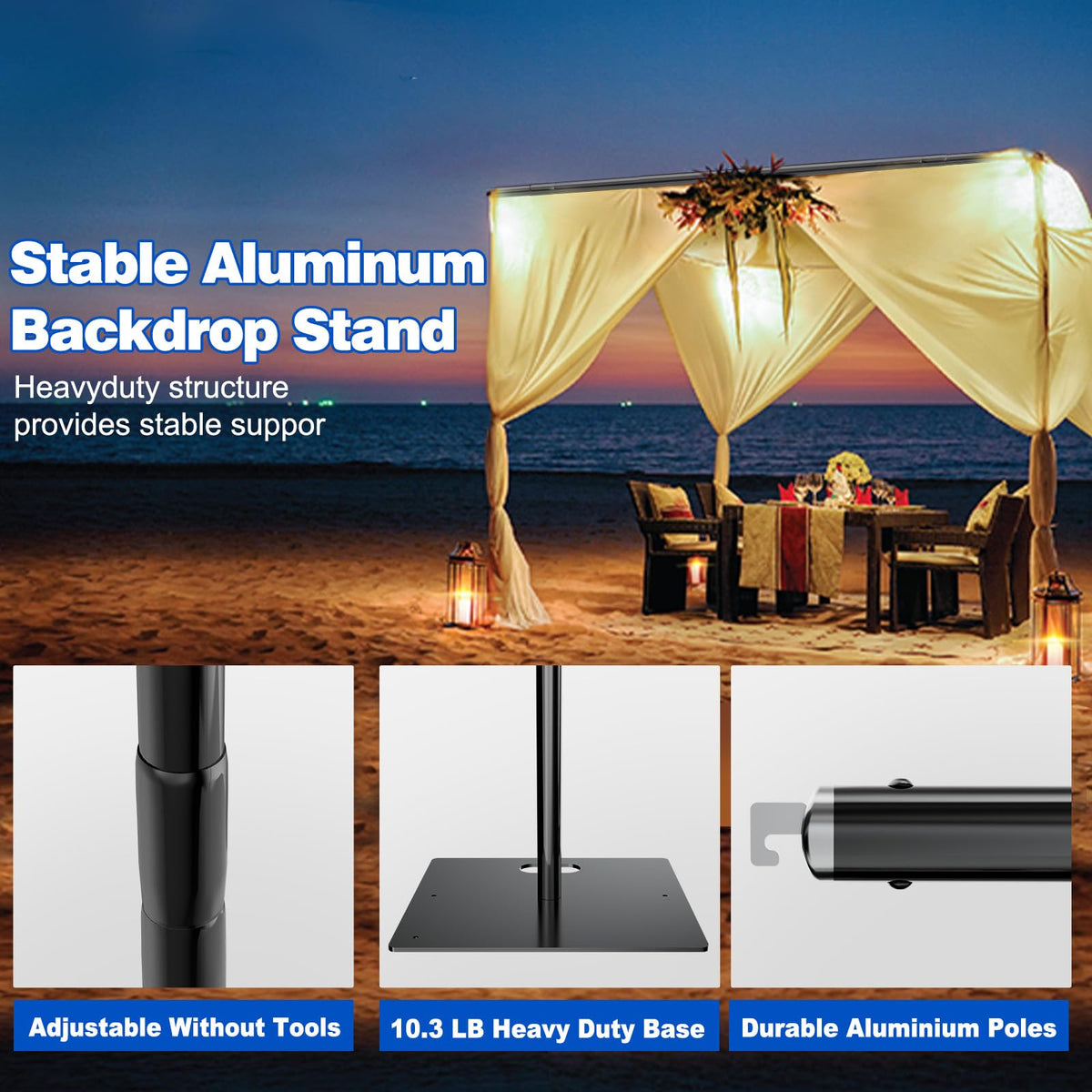 8ftx10ft Adjustable Heavy Duty Black Pipe and Drape Backdrop Stand W9404