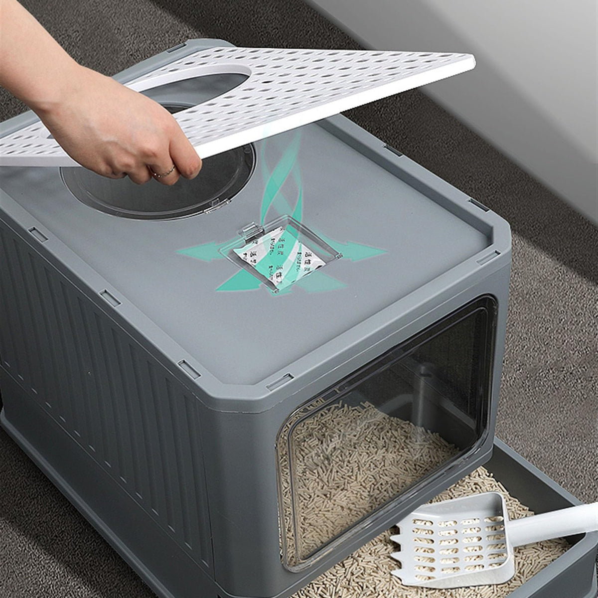 Foldable Enclosed Cat Litter Box with Lid L661229