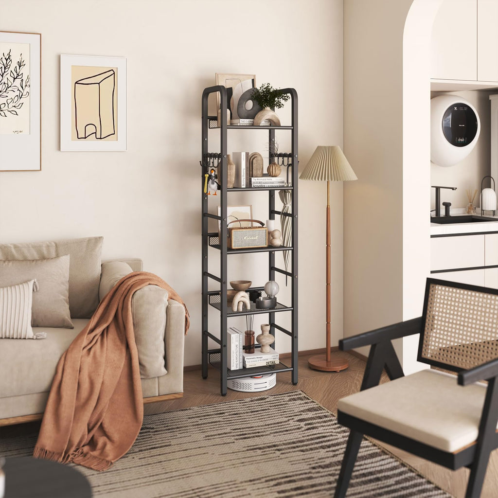 5 Tier Black Metal Bookshelf O89646