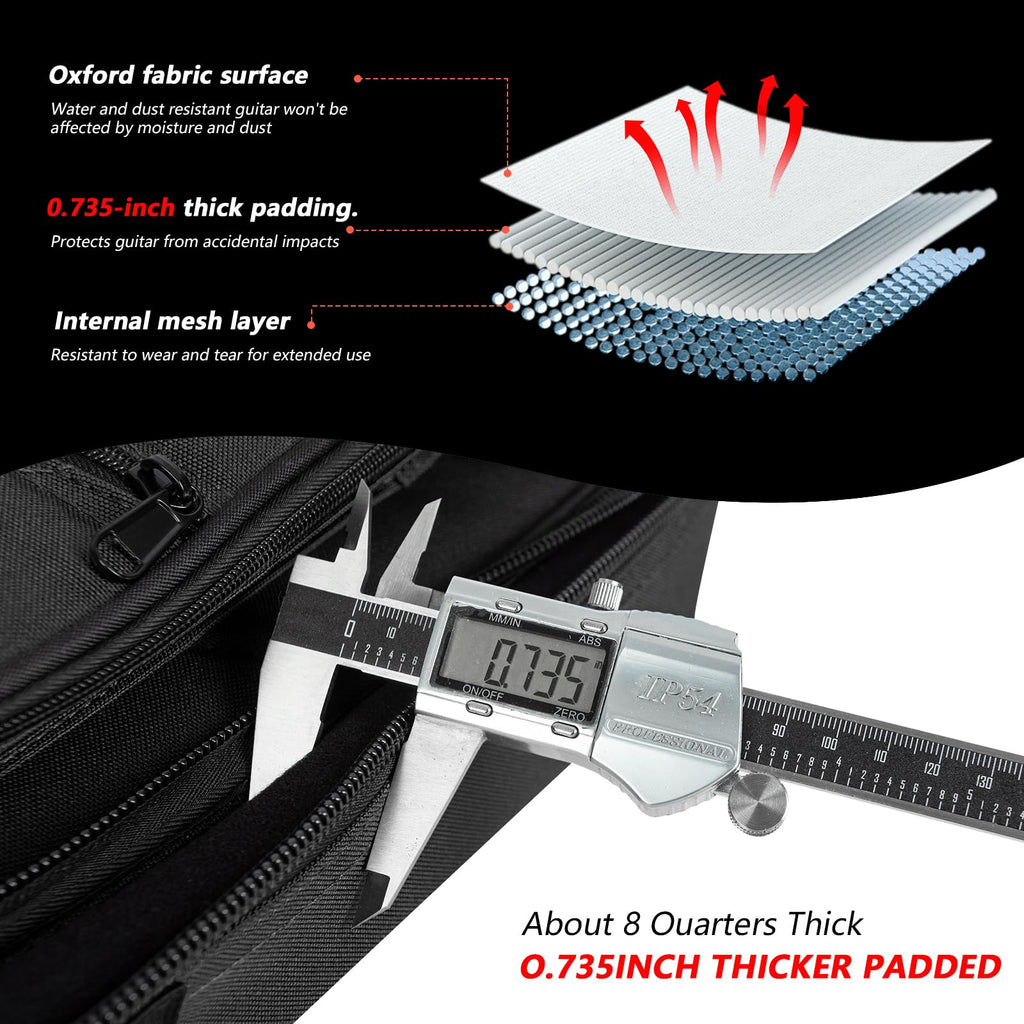 Electric Guitar Case with 0.7 Inch Thick Padding 3 Pockets J785