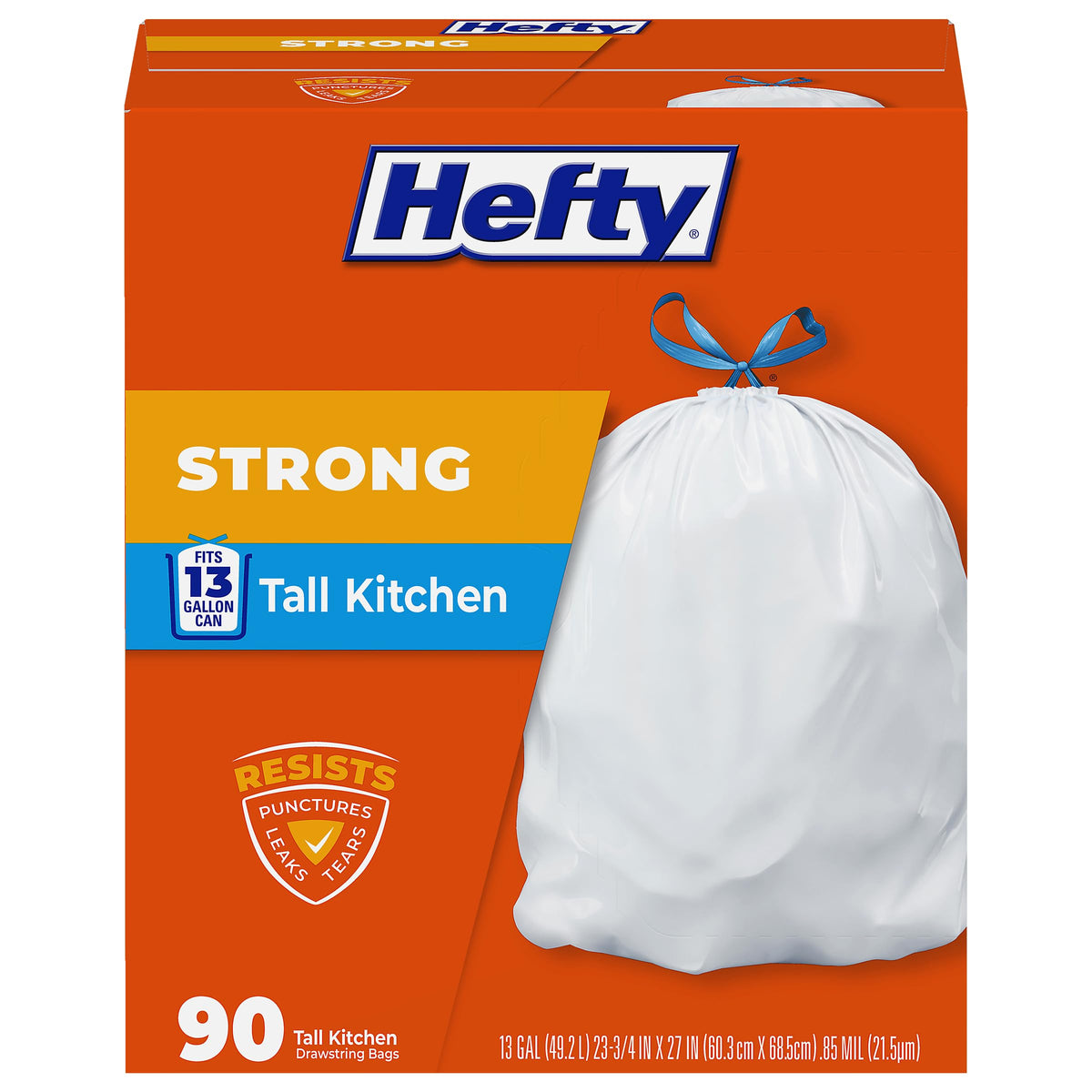 13G Tall Kitchen Trash Bags, White, Unscented, 90ct L8497