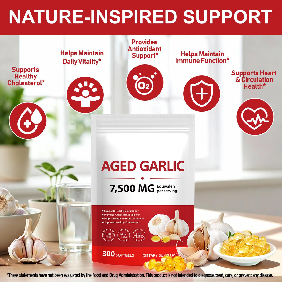 2 Years Aged Garlic Extract Capsules 300 Count Gluten-Free K5661