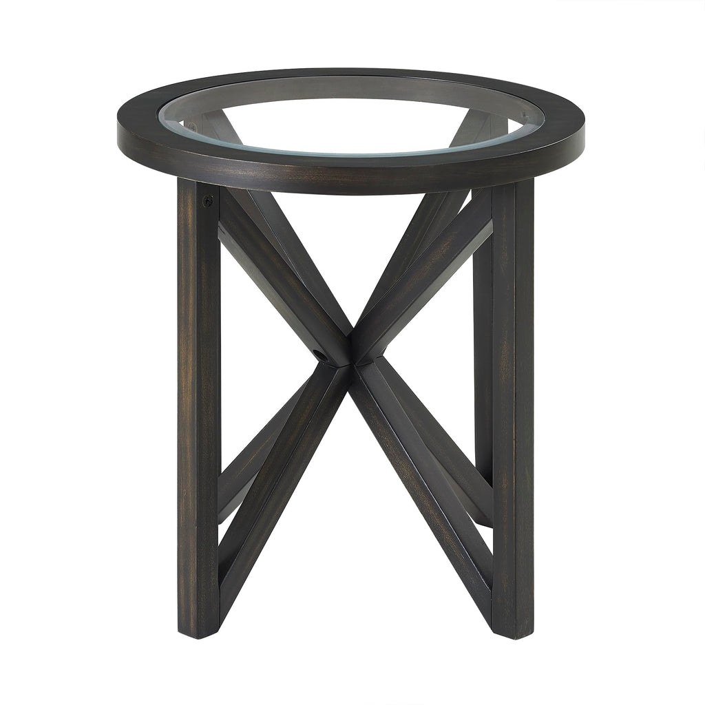 Black Tempered Glass Round Side Table B511756