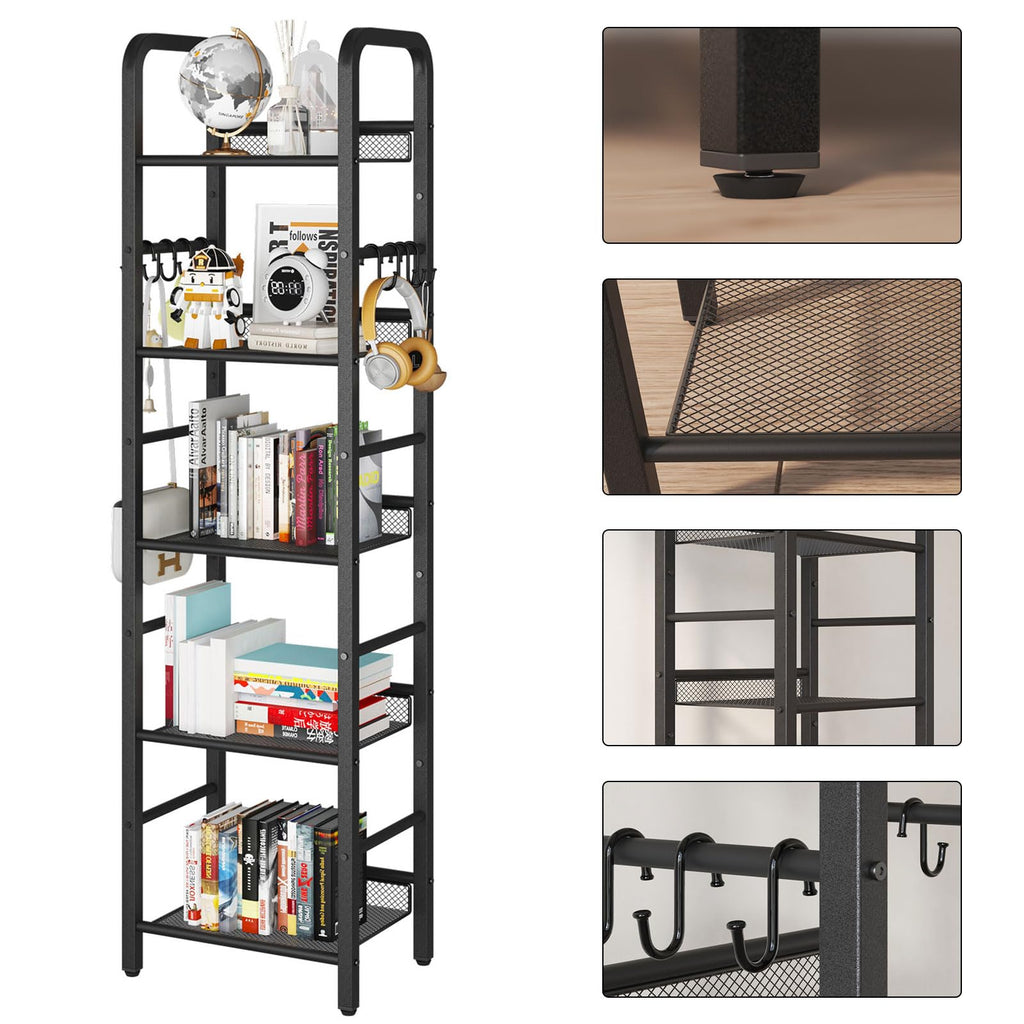5 Tier Black Metal Bookshelf O89646