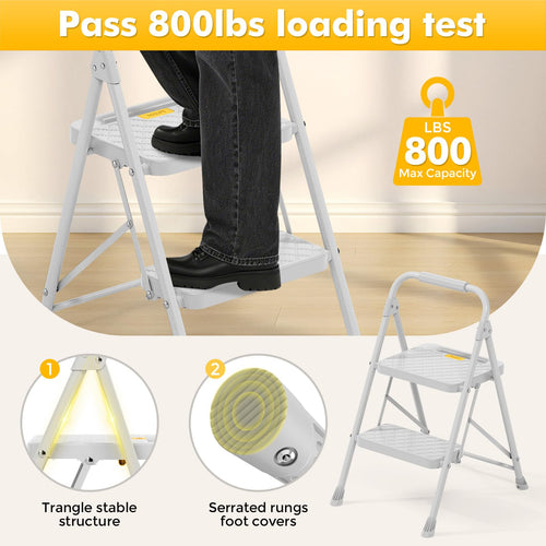 2 Step Folding Steel Ladder with Handrails S2664